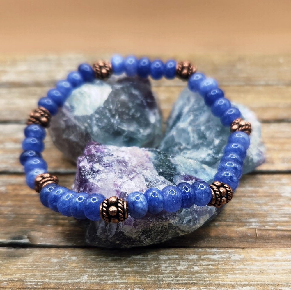 Purple Jade and Copper Beaded Bracelet